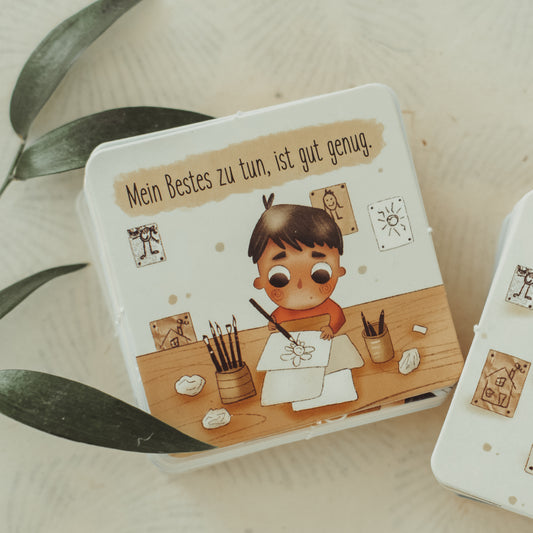 Detailansicht einer Mormi Spielkarte mit positiven Glaubenssätzen und Affirmationen für Kinder